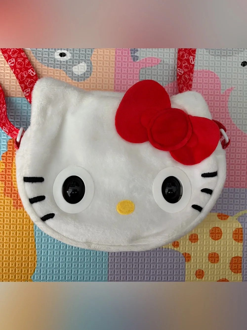 Hello Kitty White Plush Crossbody with Red Bow Accent